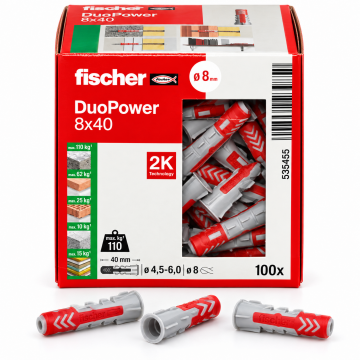 Fischer DuoPower Plug – 8 × 40 mm (100 Pcs/Box)